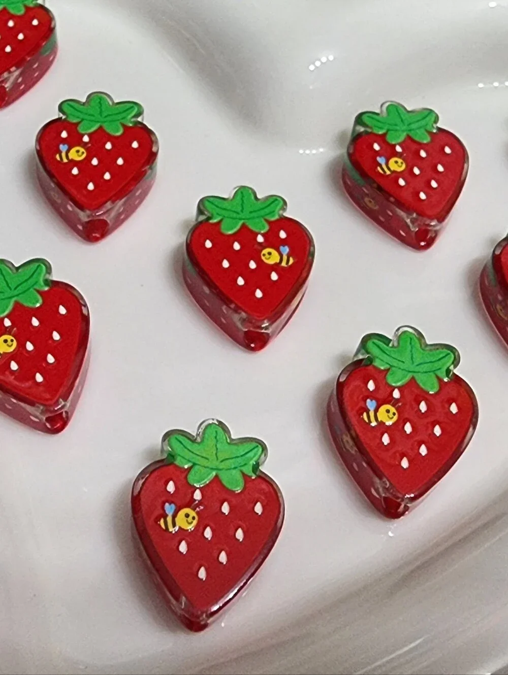 Strawberry Beads 2 Pcs Bee Focal Beads Beaded Pen Badge‎ Keychain Jewelry Making